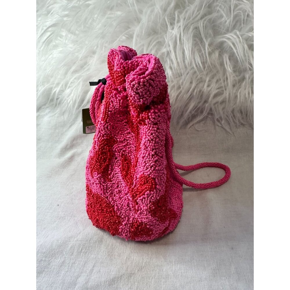 Kate Spade x Target Beaded Classic Rose Pink and Red Drawstring Bucket Bag - Picture 7 of 9
